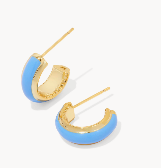 Ainsley Huggie Earring Gold Light Blue Enamel