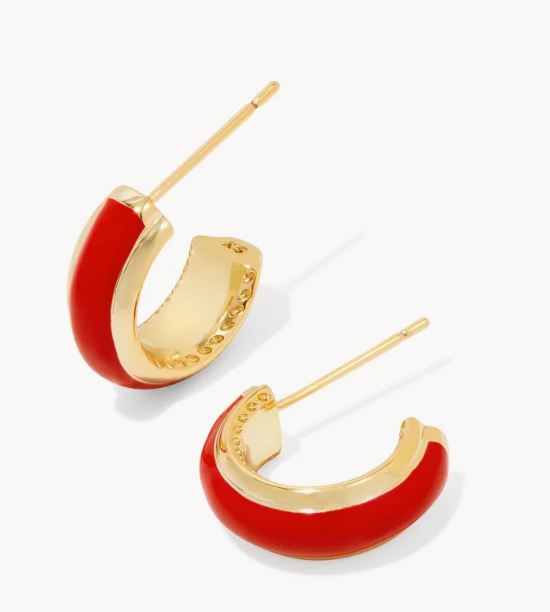 Ainsley Huggie Earring Gold Red Enamel