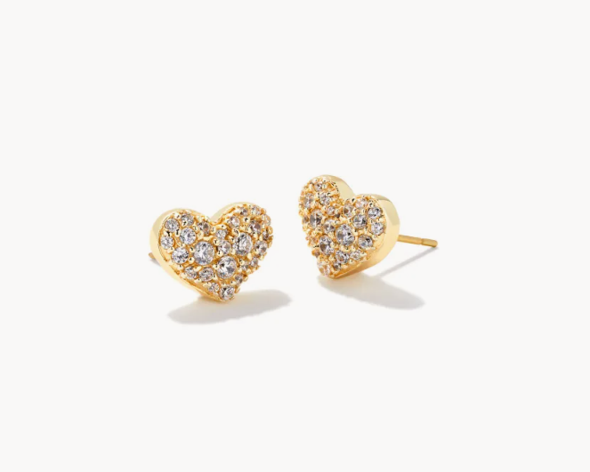 Ari Pave Crystal Heart Earrings Gold