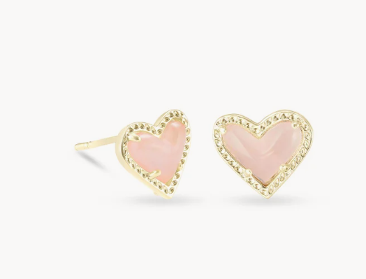 Ari Heart Stud Earrings Gold Rose Quartz