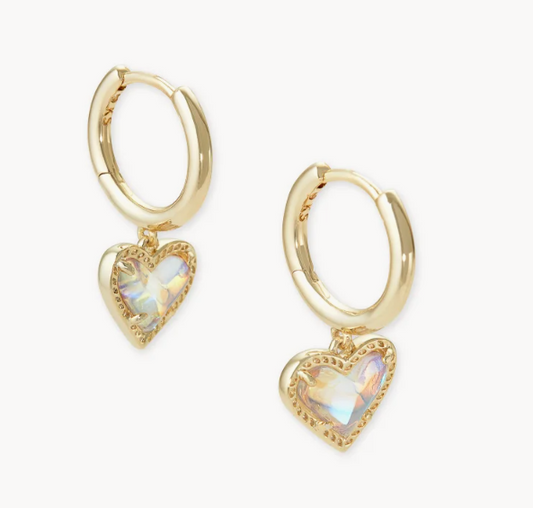 Ari Heart Huggie Earring Gold Dichroic Glass