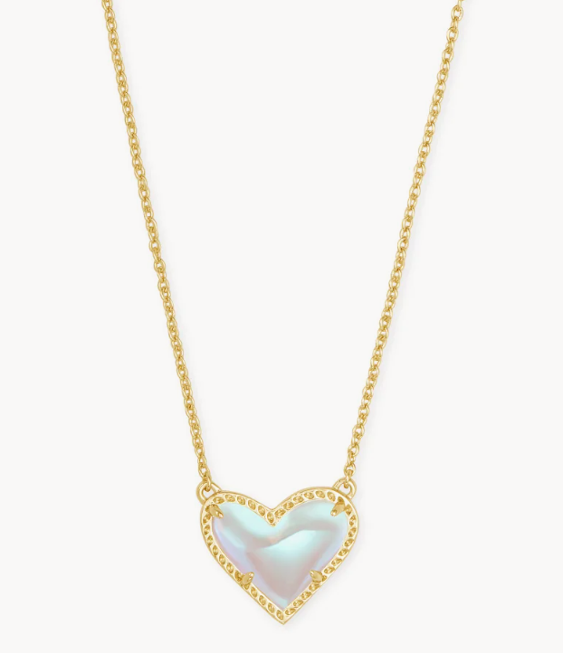 Ari Heart Short Pendant Necklace Gold Dichroic Glass