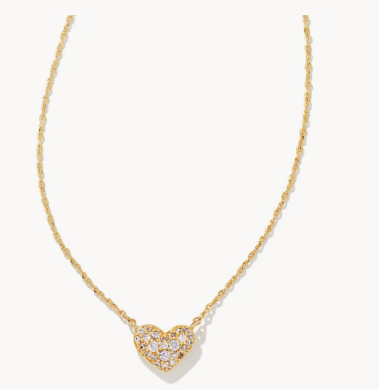 Ari Pave Crystal Heart Necklace Gold White Crystal