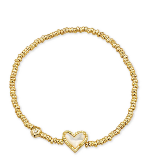 Ari Heart Stretch Bracelet Gold Ivory Mother of Pearl