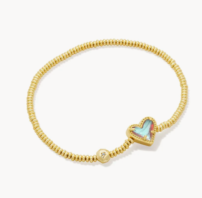 Ari Heart Stretch Bracelet Gold Dichroic Glass