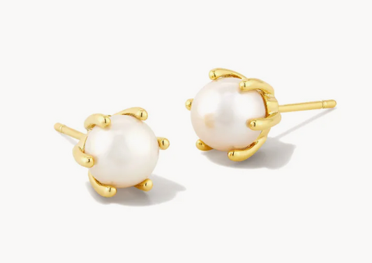 Ashton Pearl Stud Earrings Gold White Pearl