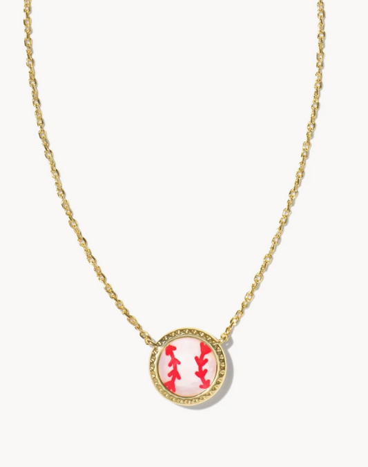 Baseball Short Pendant Necklace Gold Ivory Mother of Pearl