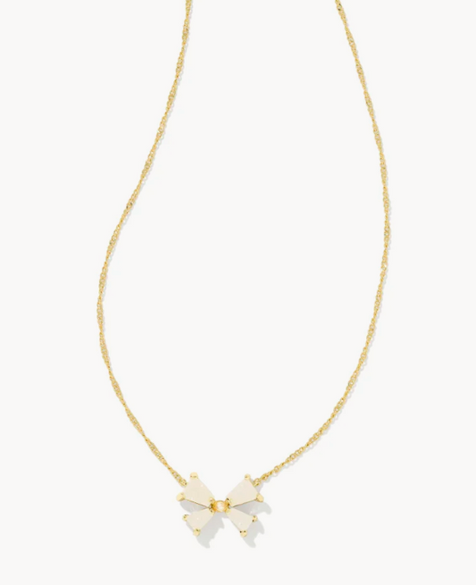 Blair Gold Bow Small Short Pendant Necklace in Iridescent Drusy