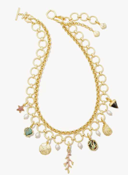 Brynne Convertible Gold Shell Charm Necklace in Multi Mix