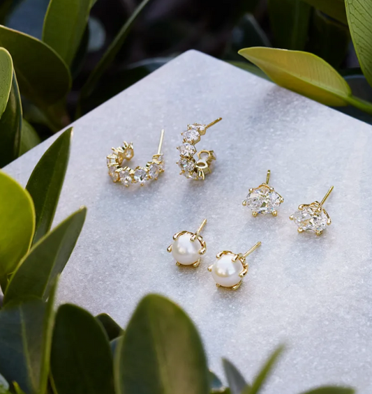 Cailin Crystal Stud Earrings Gold White Crystal