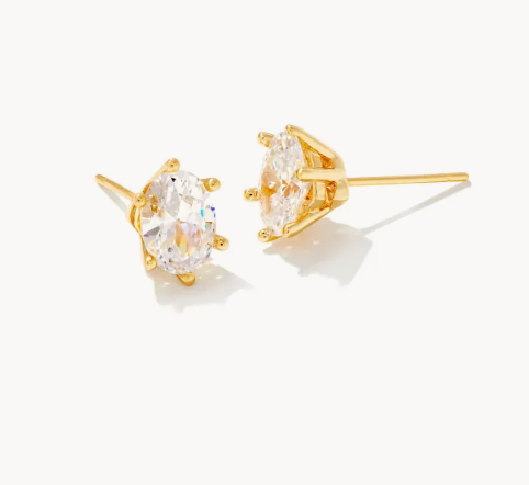 Cailin Crystal Stud Earrings Gold White Crystal