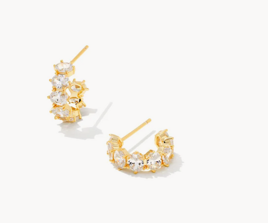 Cailin Crystal Huggie Earrings Gold White CZ