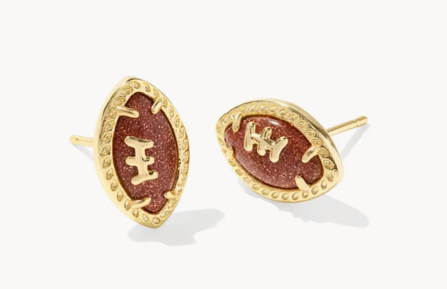 Football Stud Earrings Gold Orange Goldstone