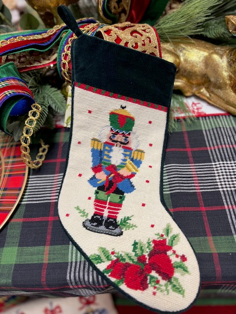 Nutcracker Melody Bell Needlepoint Stocking