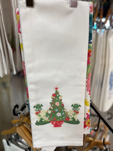 Christmas Manor Born Pugs Kitchen Towel