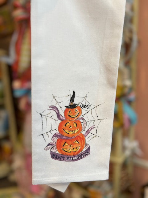 Happy Halloween Handpainted Pumpkin Kitchen Towel