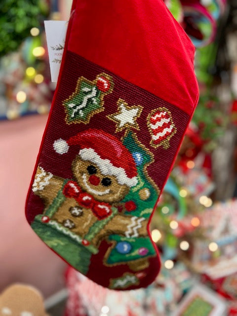 Gingerbread Man Needlepoint Stocking