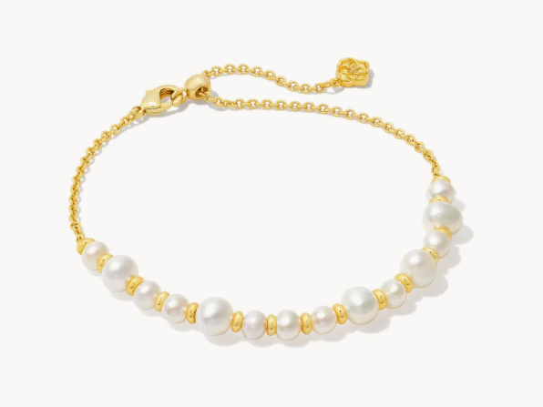 Jovie Bead Delicate Chain Bracelet White Pearl