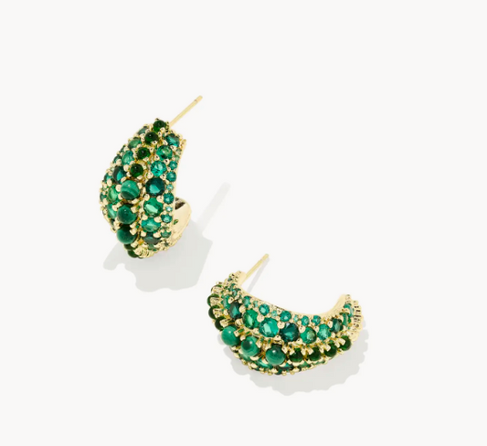 Krista Gold Hoop Earrings in Green Mix