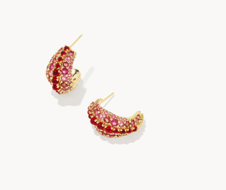 Krista Gold Hoop Earrings in Red Mix