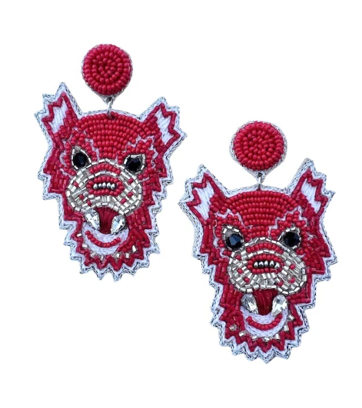 Red Beaded Wolf Earrings